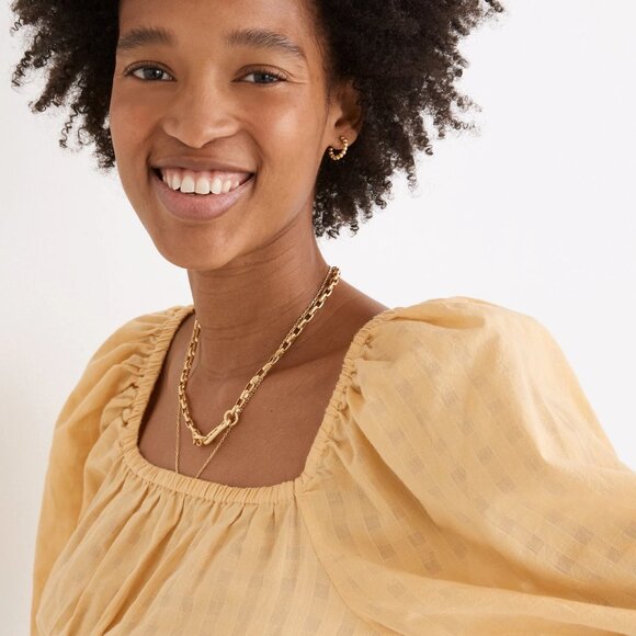 Madewell Smocked-Waist Crop Top in Autumn Gold, Size Small - Picture 2 of 8